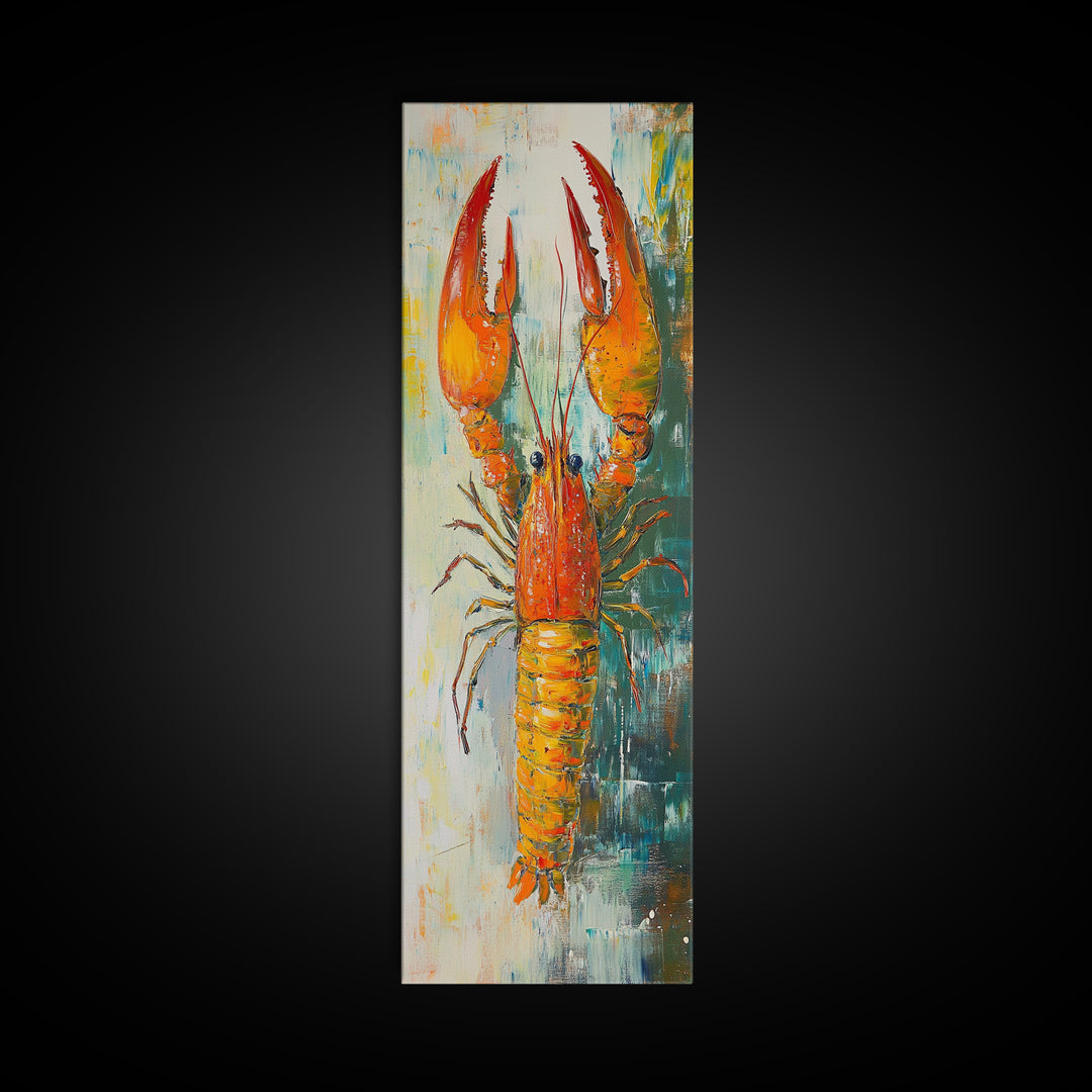 Crayfish Painting, Nautical Decor, Coastal Kitchen Art, Framed Canvas Print, Rustic Art, Seafood Wall Art, Original Painting