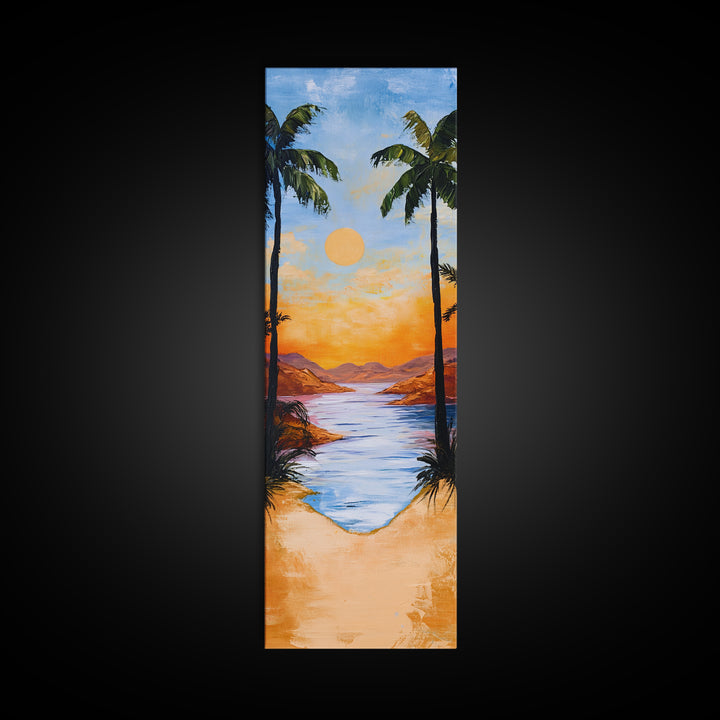 Tropical Sunset, palm tree painting, coastal decor, Hawaii art, nautical painting, framed canvas print,  coastal landscape art