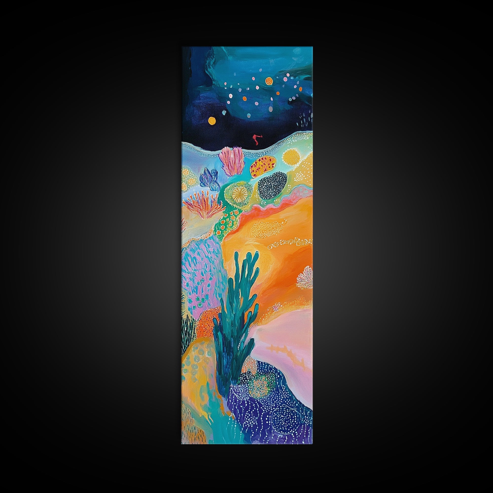 Vibrant Ocean, coastal decor, tropical wall art, octopus art, colorful beach painting, framed canvas print, nautical painting