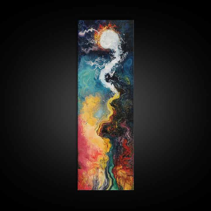 Cosmic Flow, abstract art, sacred geometry wall art, framed canvas print, moody art, vibrant colors, contemporary art, vertical wall art