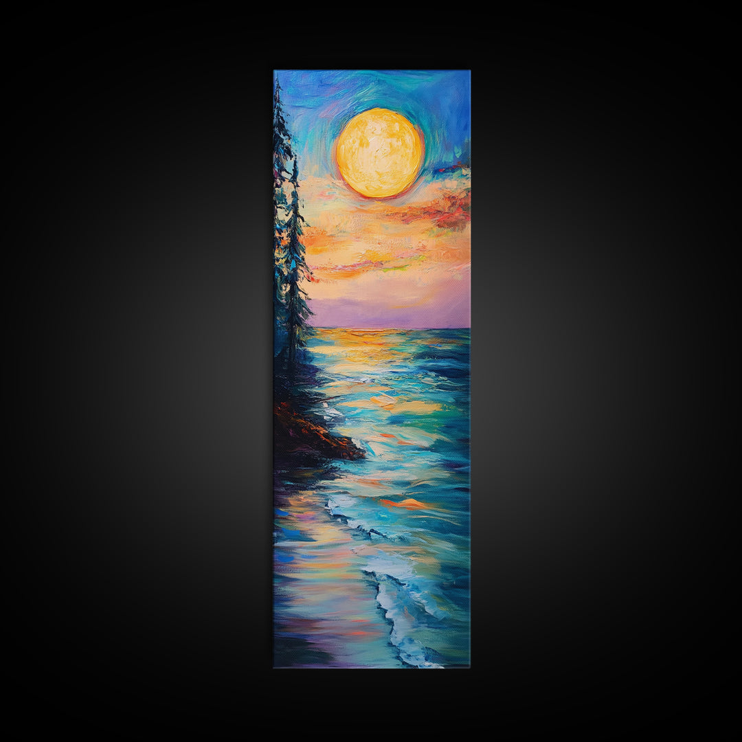 Coastal Sunset, seascape painting, framed canvas print, nautical wall art, coastal decor, extra wide art, surf wall art, above sofa art