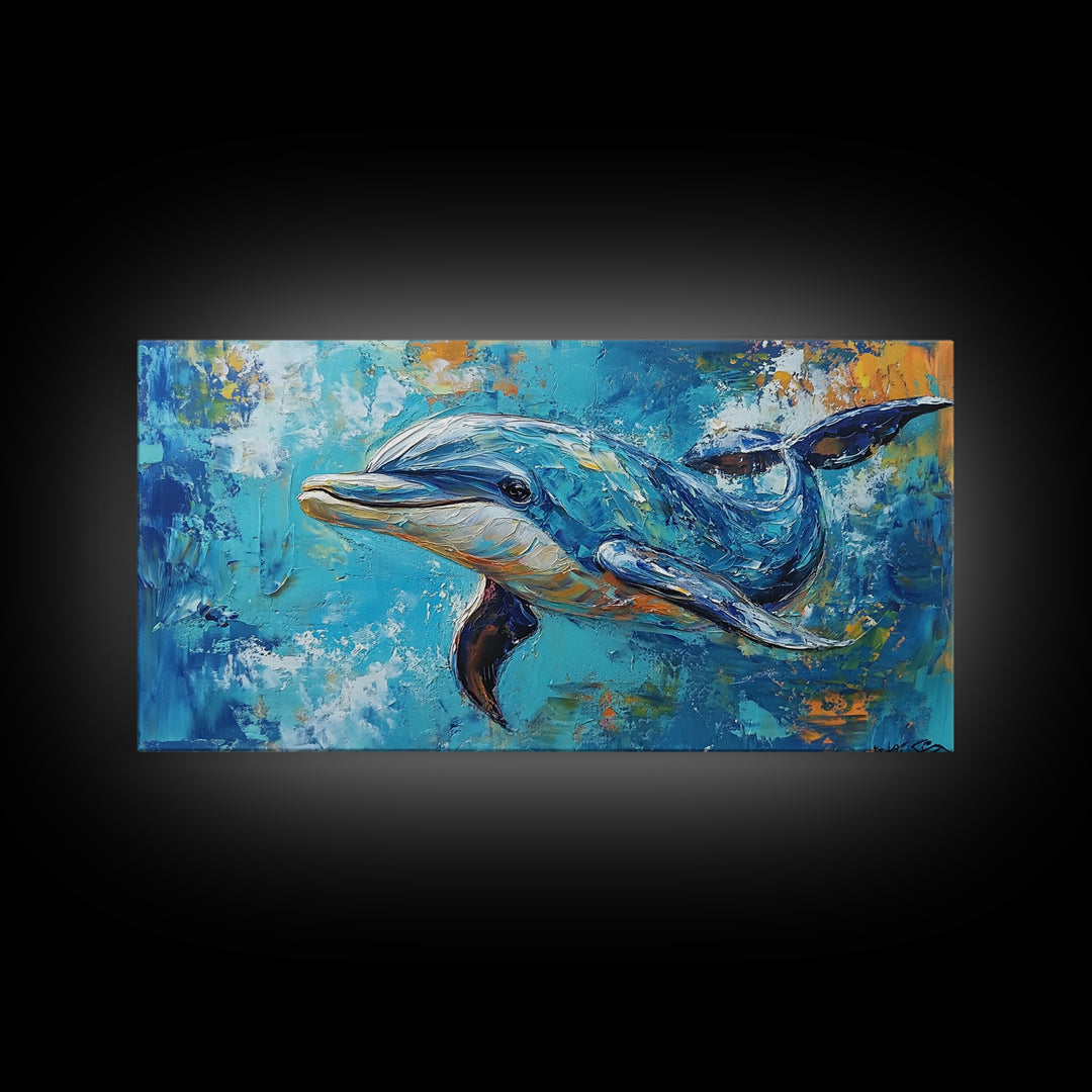 Dolphin Painting, Whale Painting, Blue and Green Wall Art, Nautical Wall Art, Gift Idea for Her, Ocean Art, Canvas Print, Coastal Decor