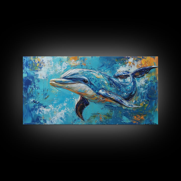 Dolphin Painting, Whale Painting, Blue and Green Wall Art, Nautical Wall Art, Gift Idea for Her, Ocean Art, Canvas Print, Coastal Decor