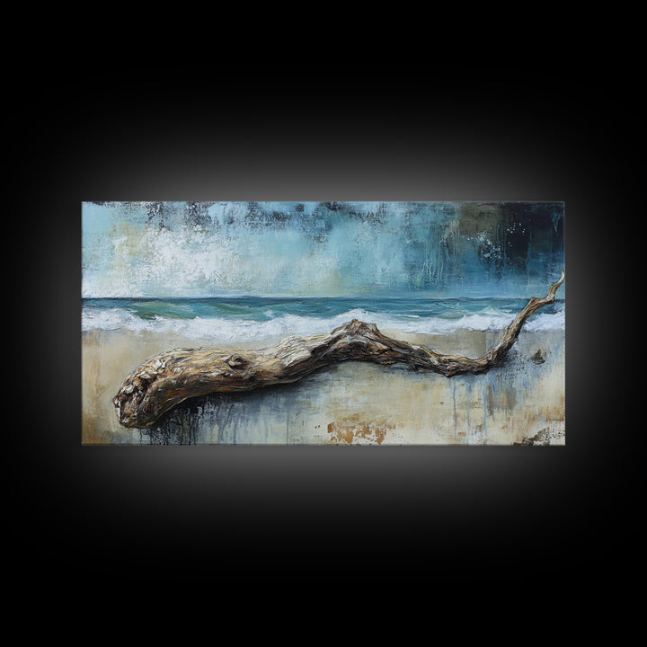 Driftwood Beach, Coastal Landscape Art, Nautical Wall Art, Seascape Painting, Blue and Green Wall Art, Framed Canvas Print, Coastal Decor