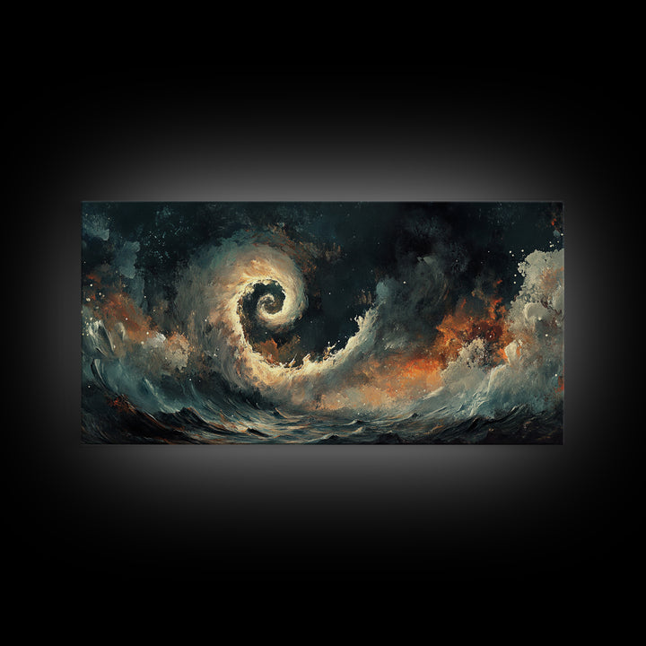 Ocean Storm, moody art, seascape painting, nautical wall art, Ozymandias art, extra wide art, dramatic waves, Framed Canvas Print