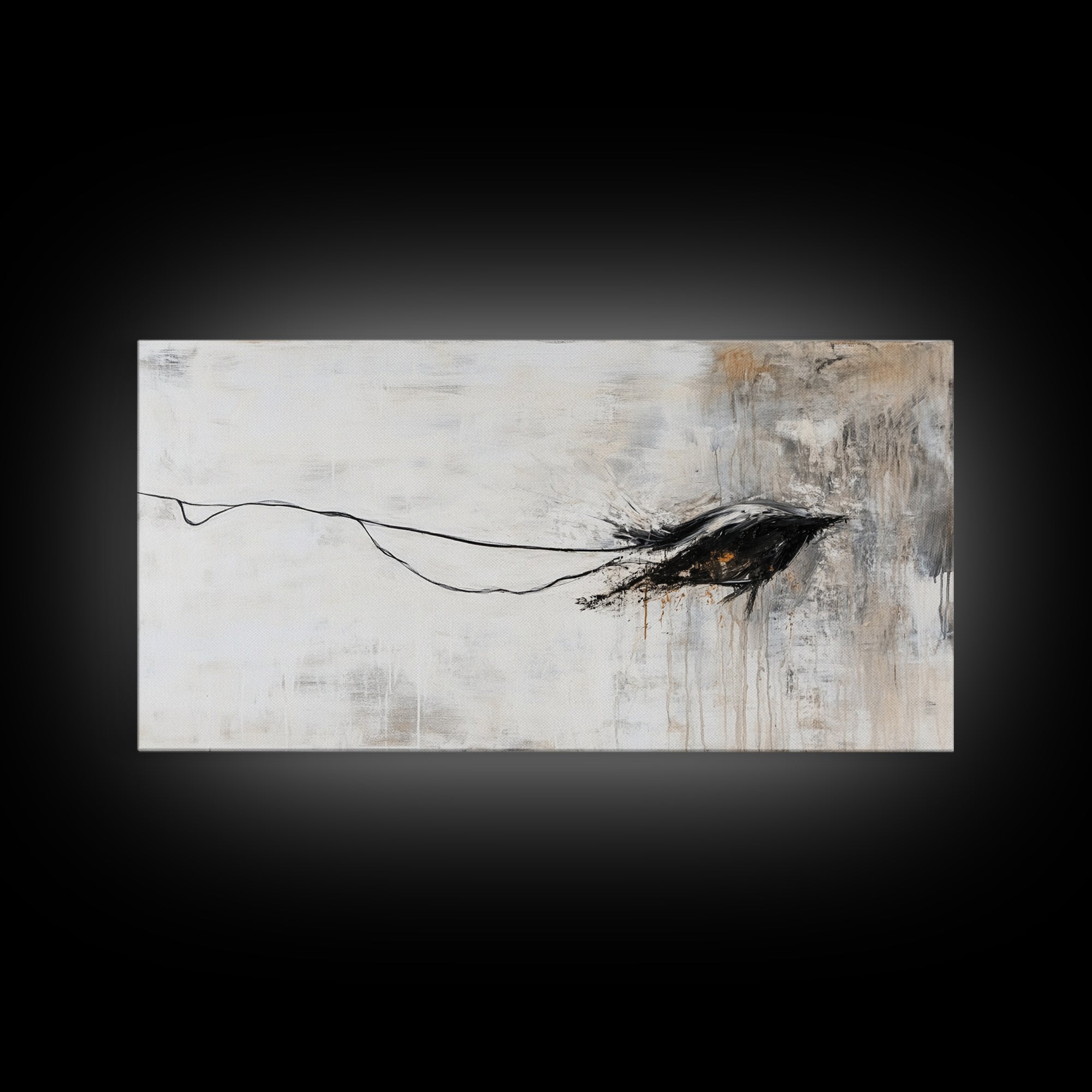 Abstract Crow, dark romance painting, gothic decor, minimalist art, moody art, black and white wall art, Canvas Print, wabi sabi art