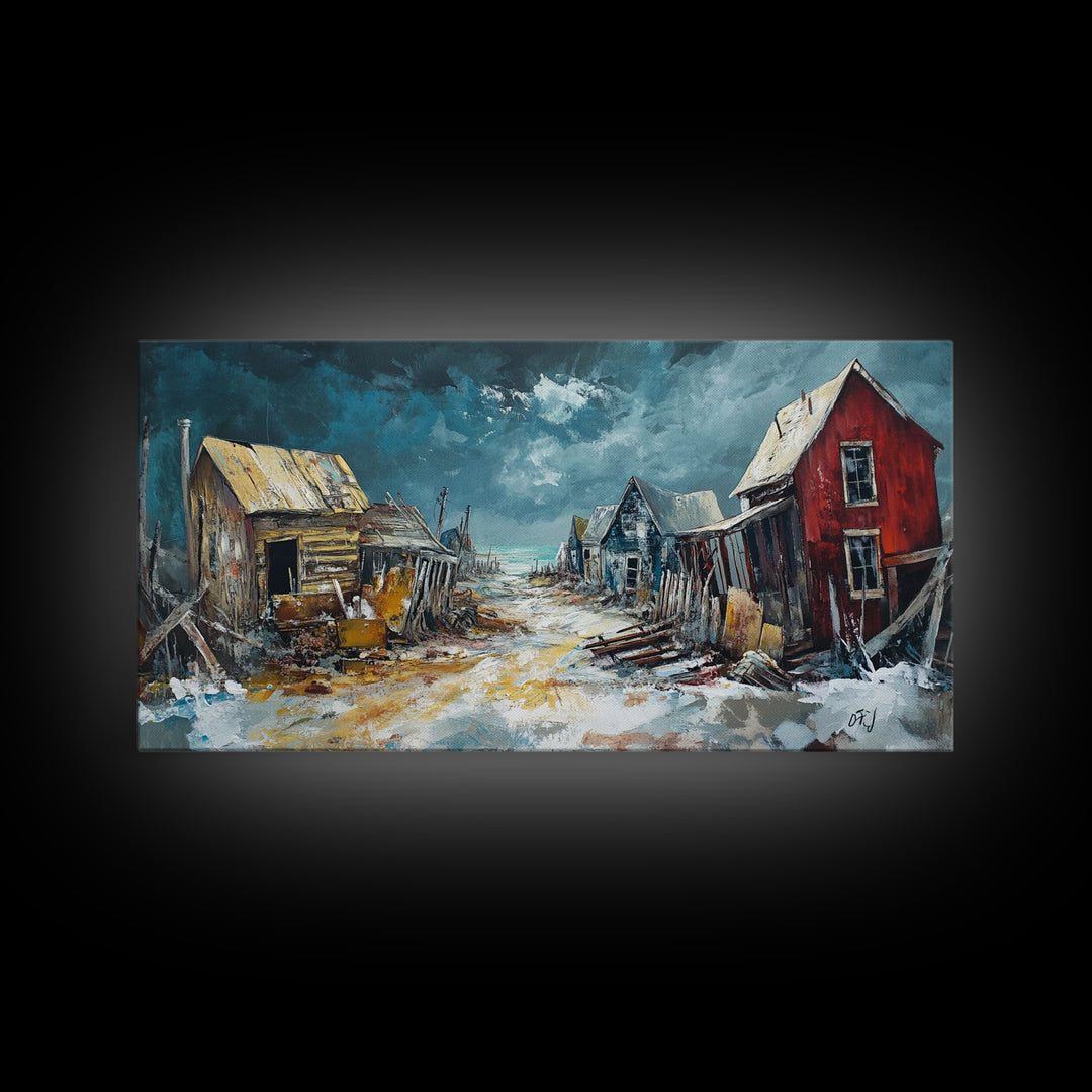 Abandoned Town Art, Rustic Decor, Moody Art, Western Landscape Art, Framed Canvas Print, Extra Wide Art, Farmhouse Art