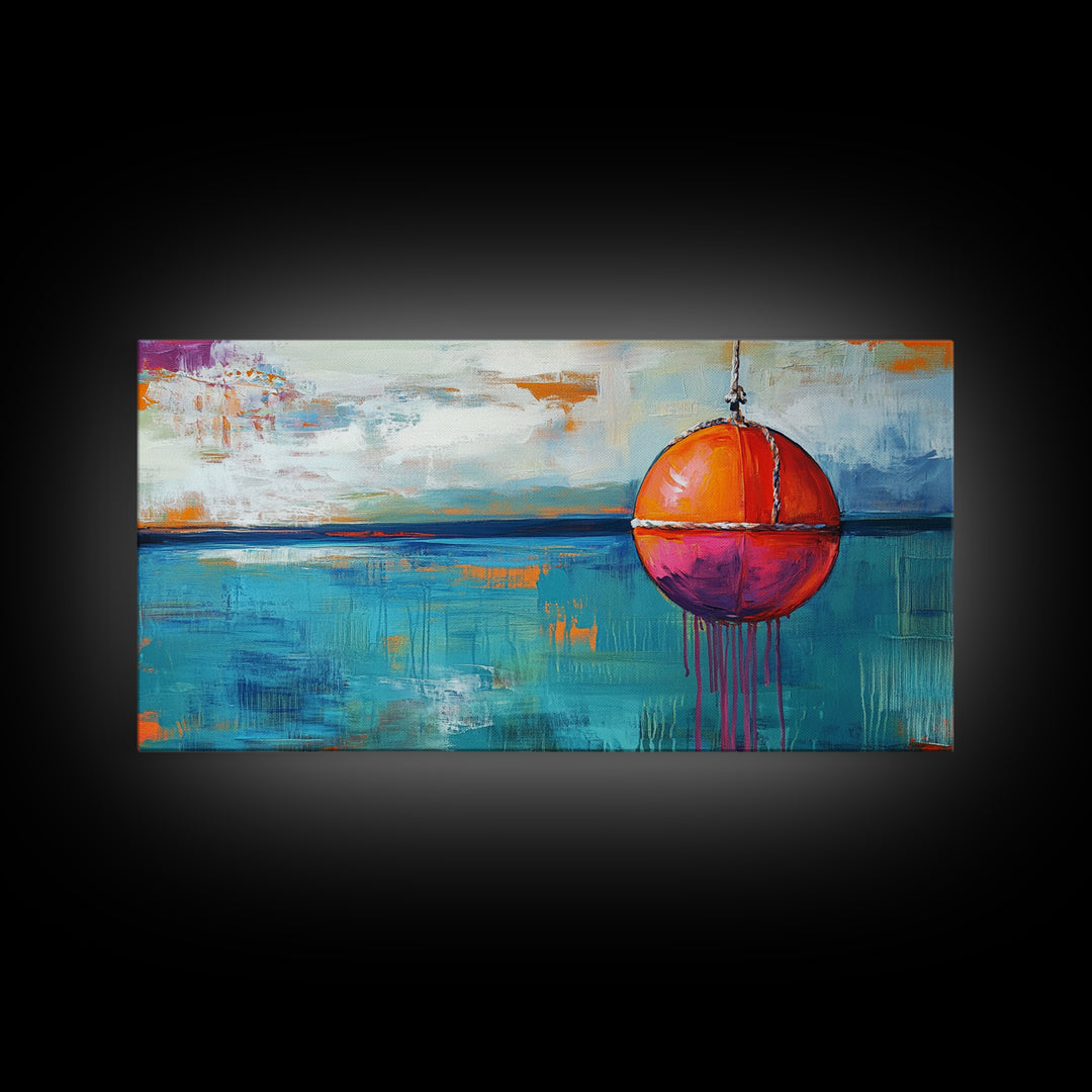 Nautical Buoy Painting, coastal wall art, blue and green wall art, nautical decor, ocean painting, framed canvas print, rustic decor