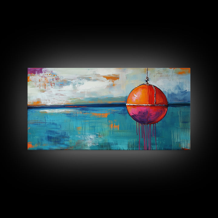 Nautical Buoy Painting, coastal wall art, blue and green wall art, nautical decor, ocean painting, framed canvas print, rustic decor