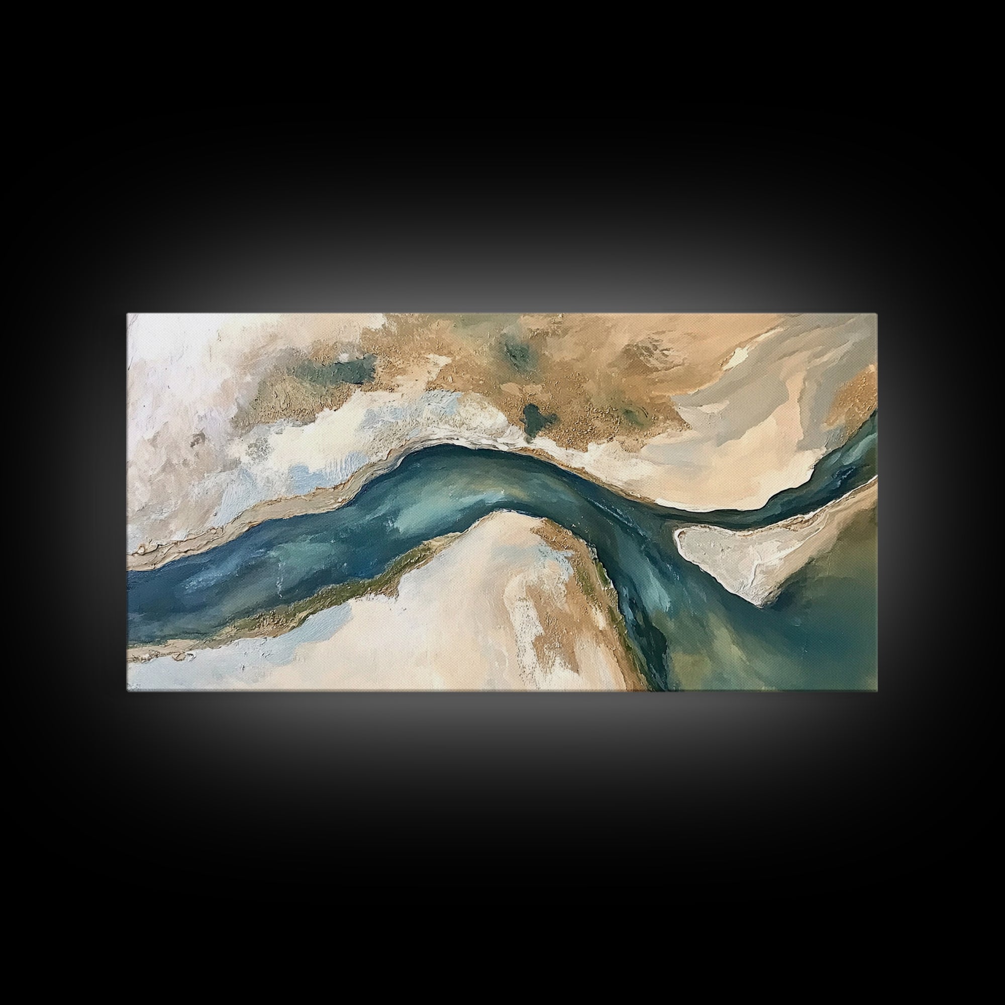 Abstract River, Neutral Landscape, Panoramic Art, Canvas Print, Wabi Sabi Art, Rustic Wall Art, Above Bed Wall Art, Minimalist Art