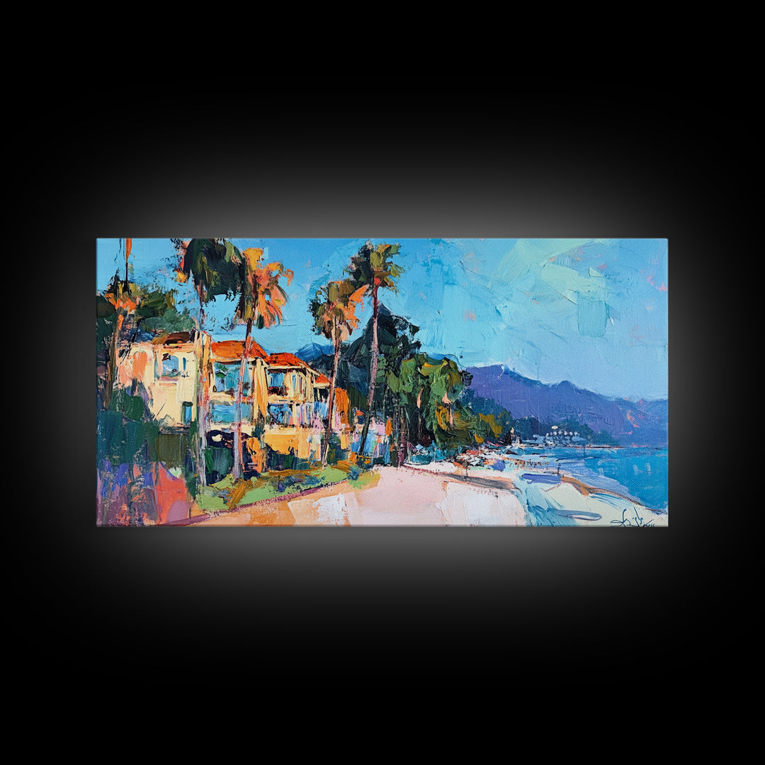 Beach House, Coastal Landscape Art, Framed Canvas Print, Hawaii Art, Coastal Wall Art, Surf Wall Art, Nautical Decor