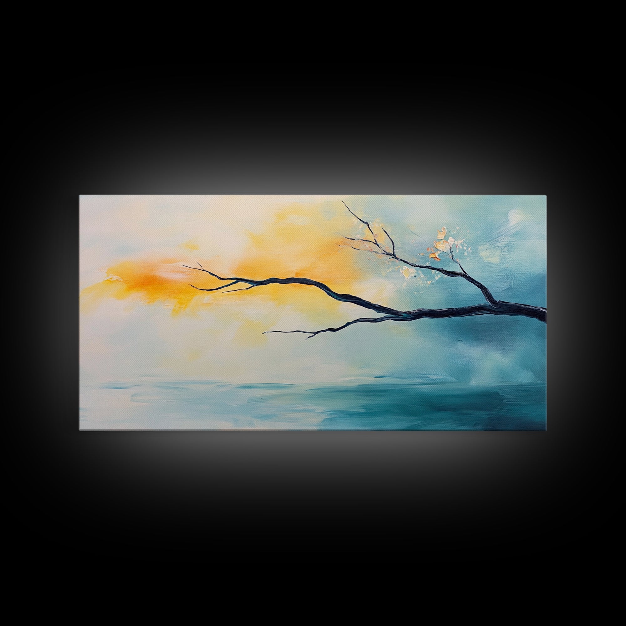 Cherry blossom painting, coastal decor, framed canvas print, minimalist art, abstract landscape, extra wide art, horizontal wall art