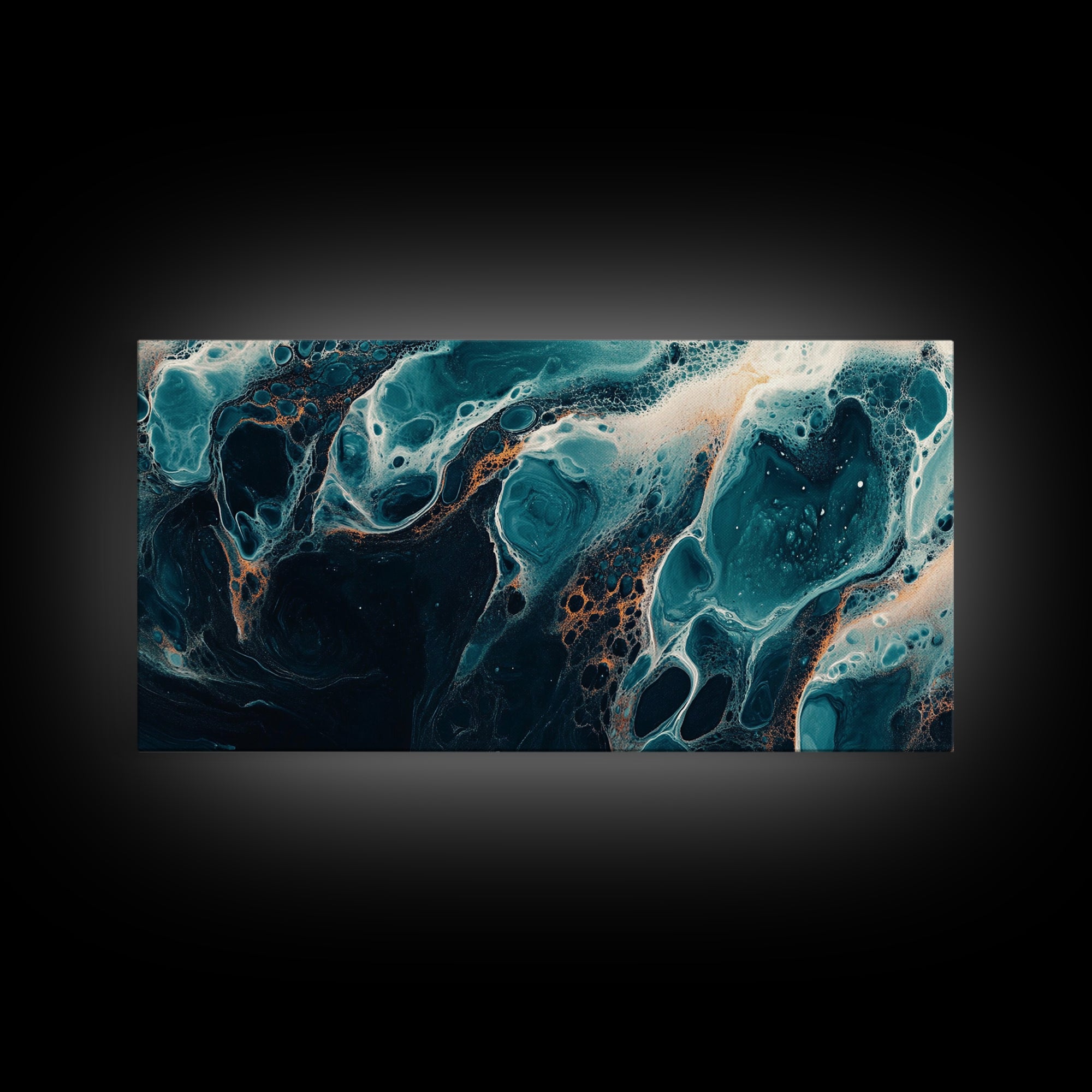 Abstract Fluid Art, moody art, blue and green wall art, wabi sabi art, extra wide art, horizontal wall art, Canvas Print