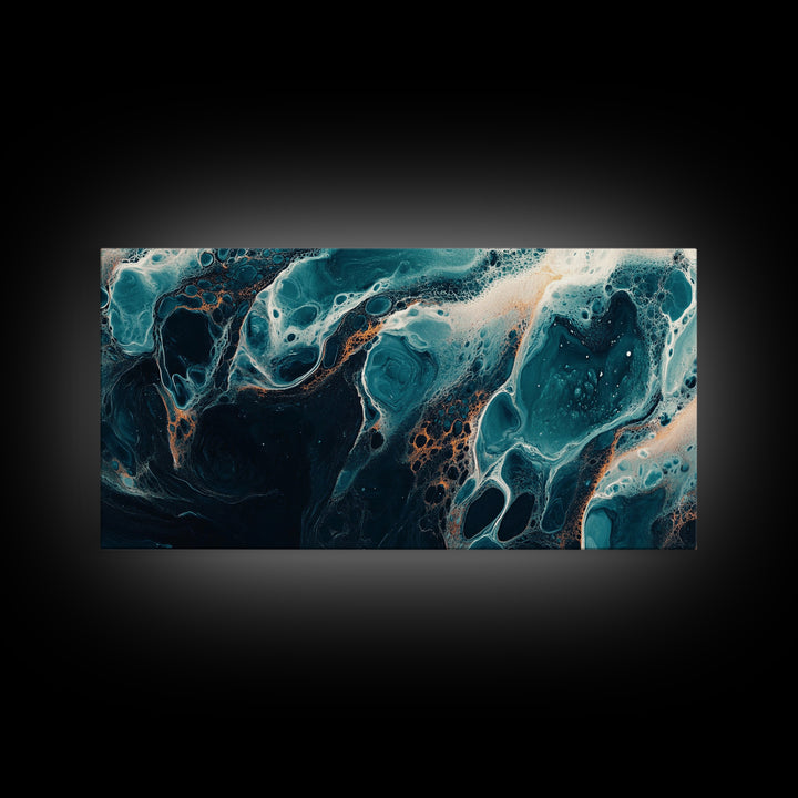 Abstract Fluid Art, moody art, blue and green wall art, wabi sabi art, extra wide art, horizontal wall art, Canvas Print