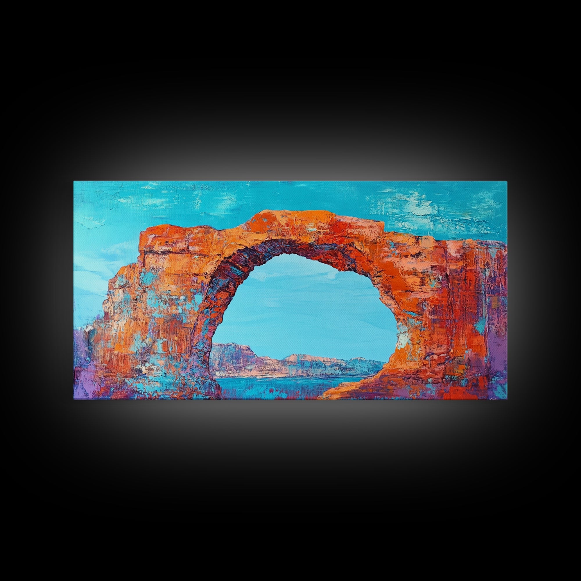 Natural Arch, Red Rock, Southwest Wall Art, Landscape Painting, Extra Wide Art, Panoramic Painting, Canvas Print, Gift Idea