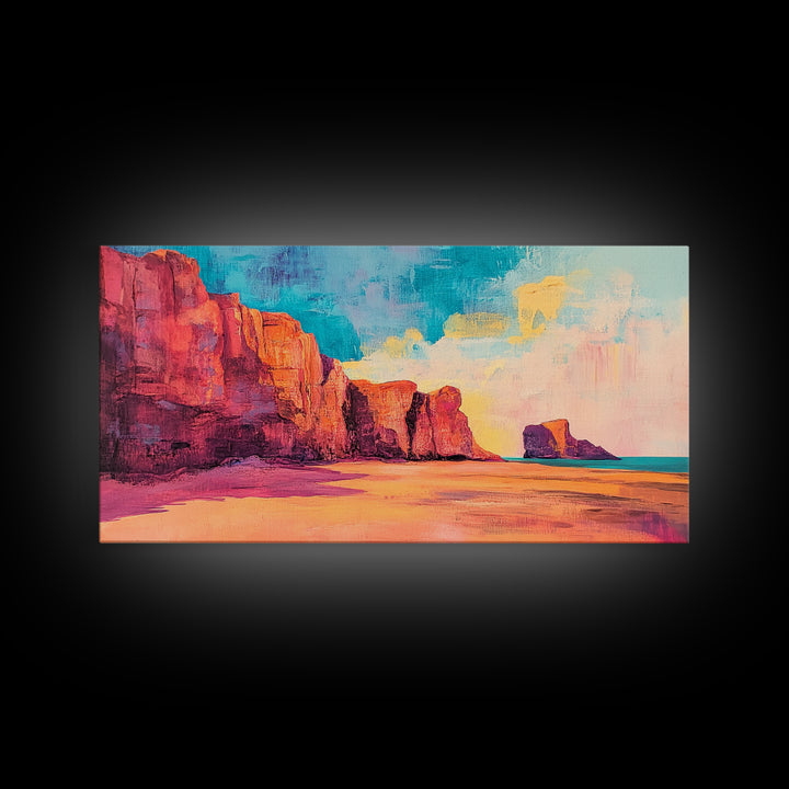 Desert Cliffs, Coastal Decor, Sunset Painting, Landscape Art, Panoramic Painting, Coastal Landscape Art, Canvas Print, Rustic Decor