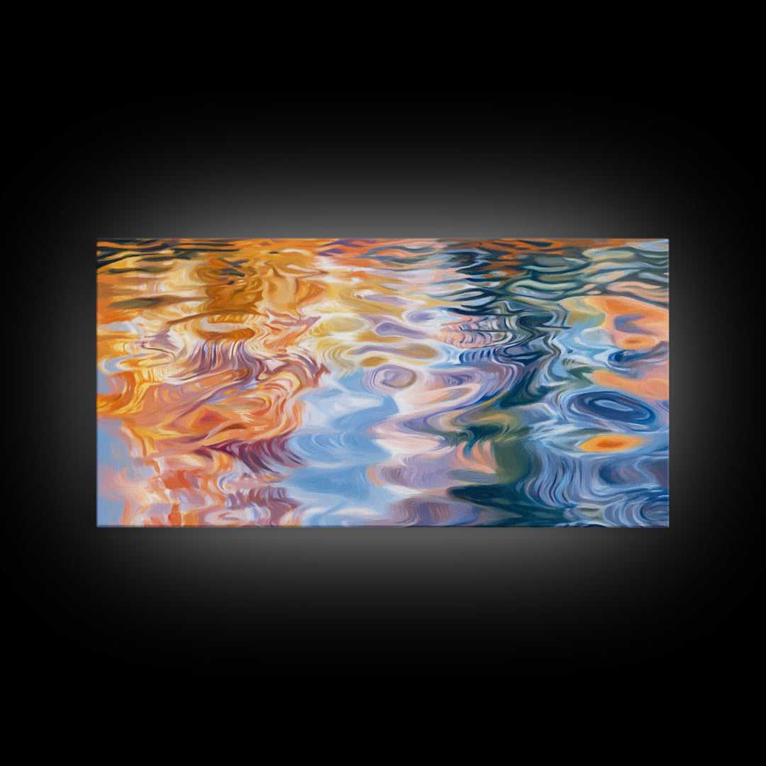 Abstract Water, Nautical Wall Art, Blue and Green Wall Art, Panoramic Painting, Extra Wide Art, Canvas Print, Living Room Art