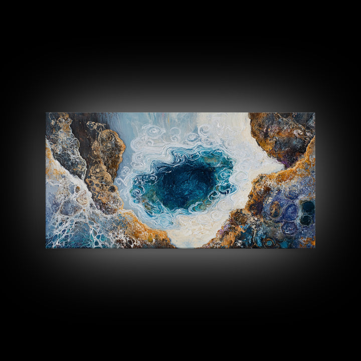 Ocean Abyss, oyster painting, abstract coastal art, framed canvas print, nautical wall art, extra wide art, blue wall art