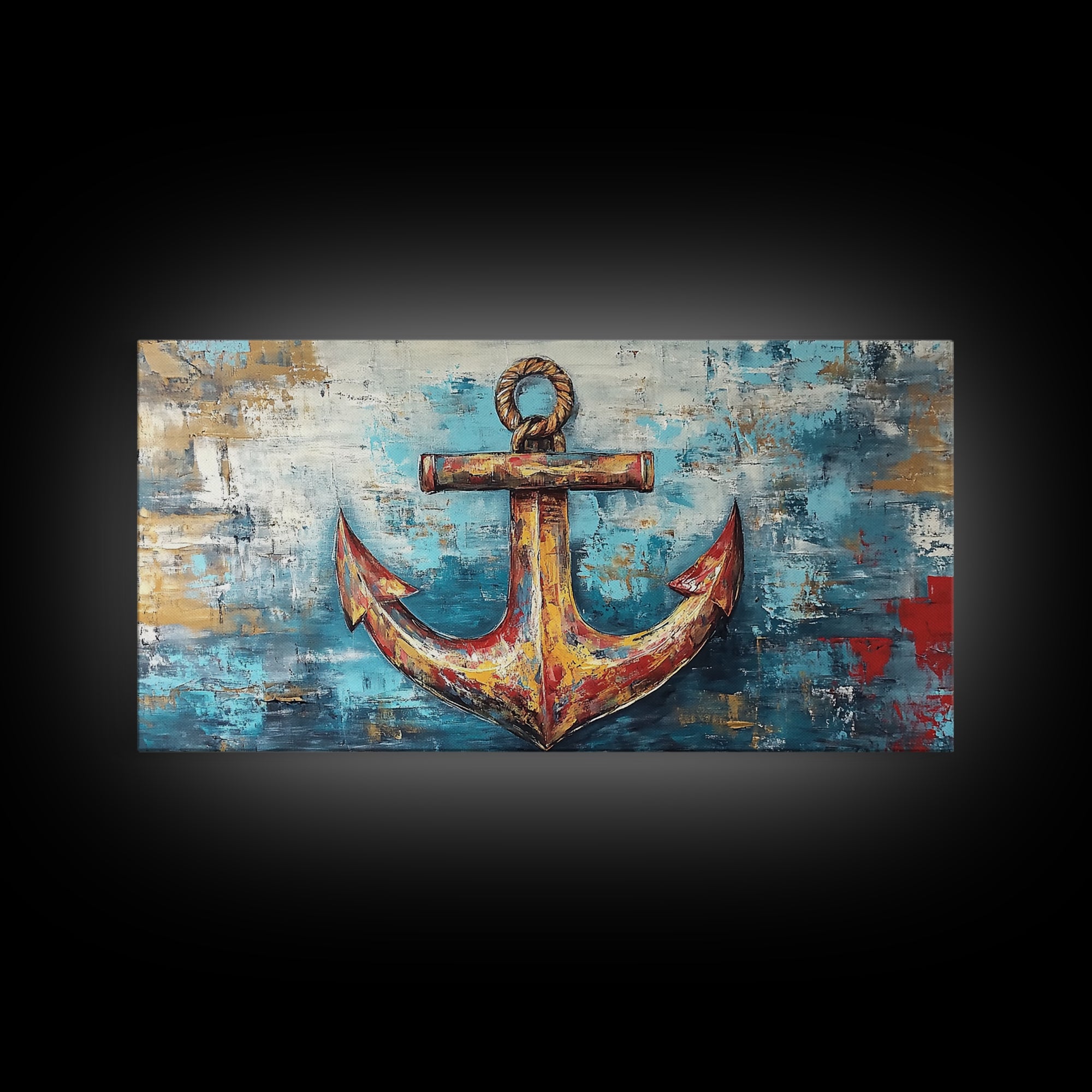 Nautical Anchor, Coastal Decor, Rustic Wall Art, Extra Wide Art, Nautical Wall Art, Horizontal Wall Art, Framed Canvas Print, Living Room Art
