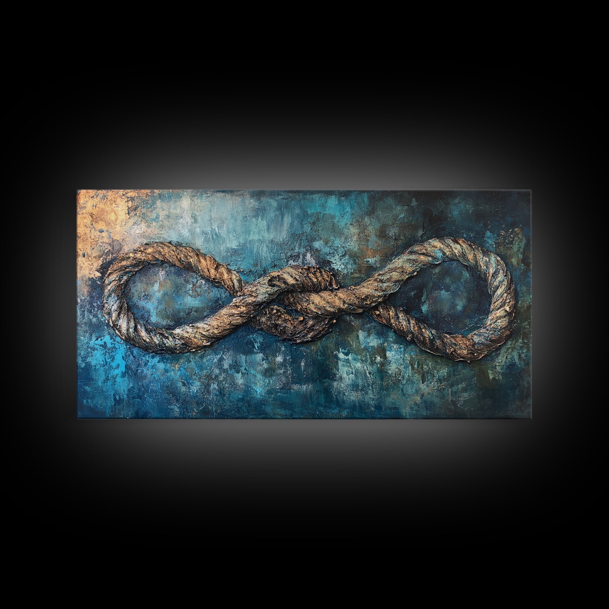 Nautical Rope, infinity knot, rustic maritime, coastal decor, textured blue, wabi sabi art, Canvas Print, nautical wall art