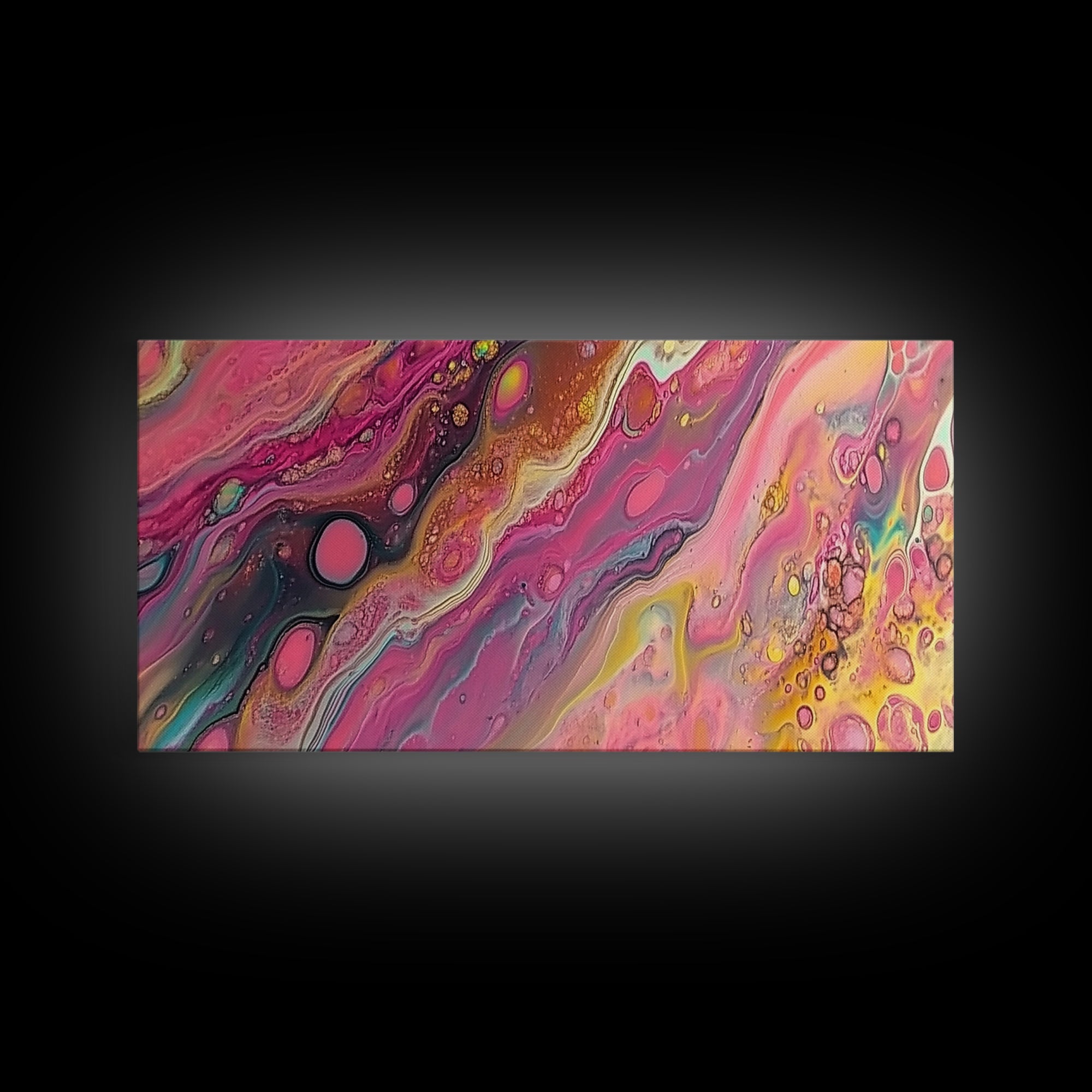 Pink Abstract, fluid art, cosmic energy, modern painting, blotter art, moody wall art, extra wide art, Framed Canvas Print, therapy art