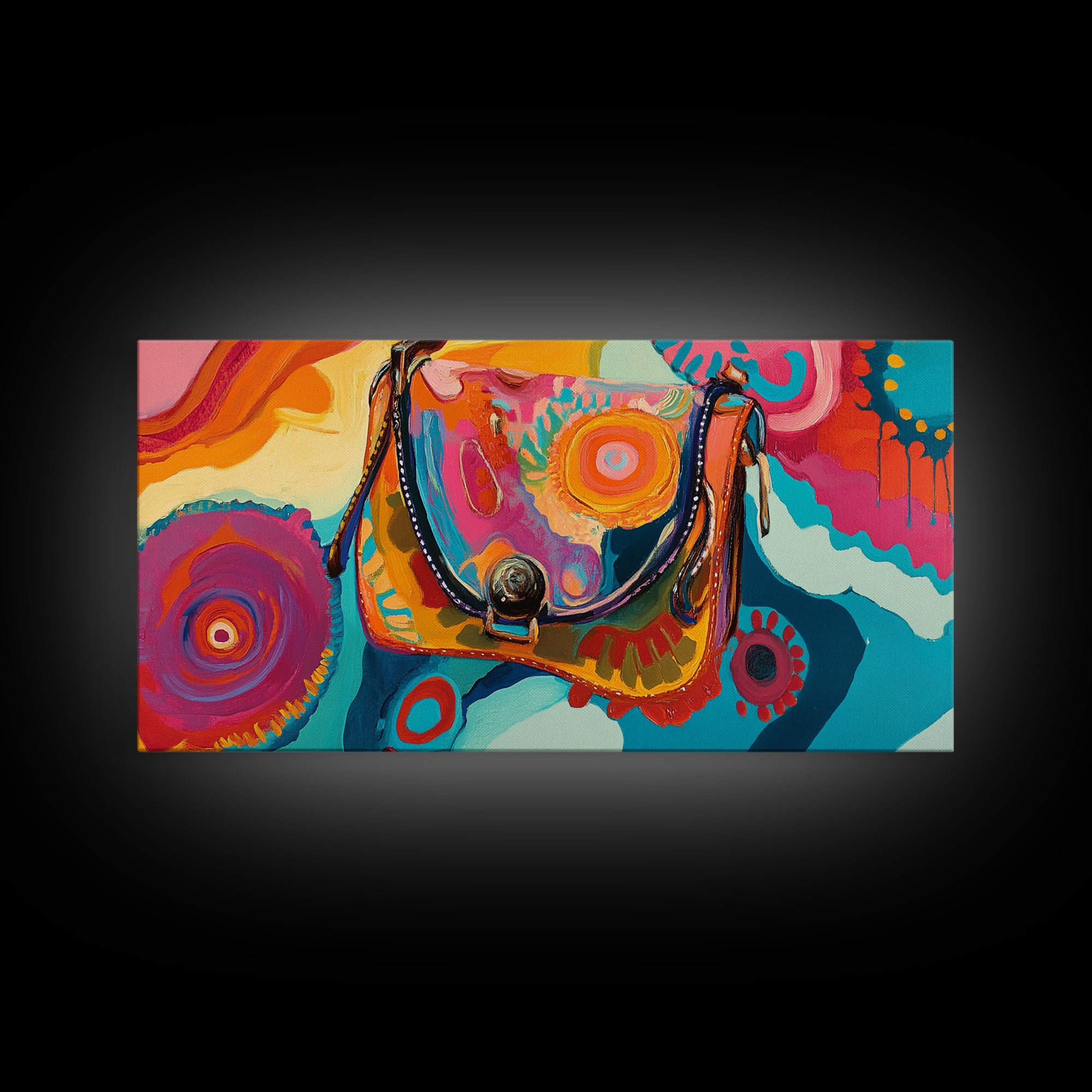 Abstract Handbag Art, boho art, pink abstract art, whimsical art, extra wide art, horizontal wall art, Canvas Print