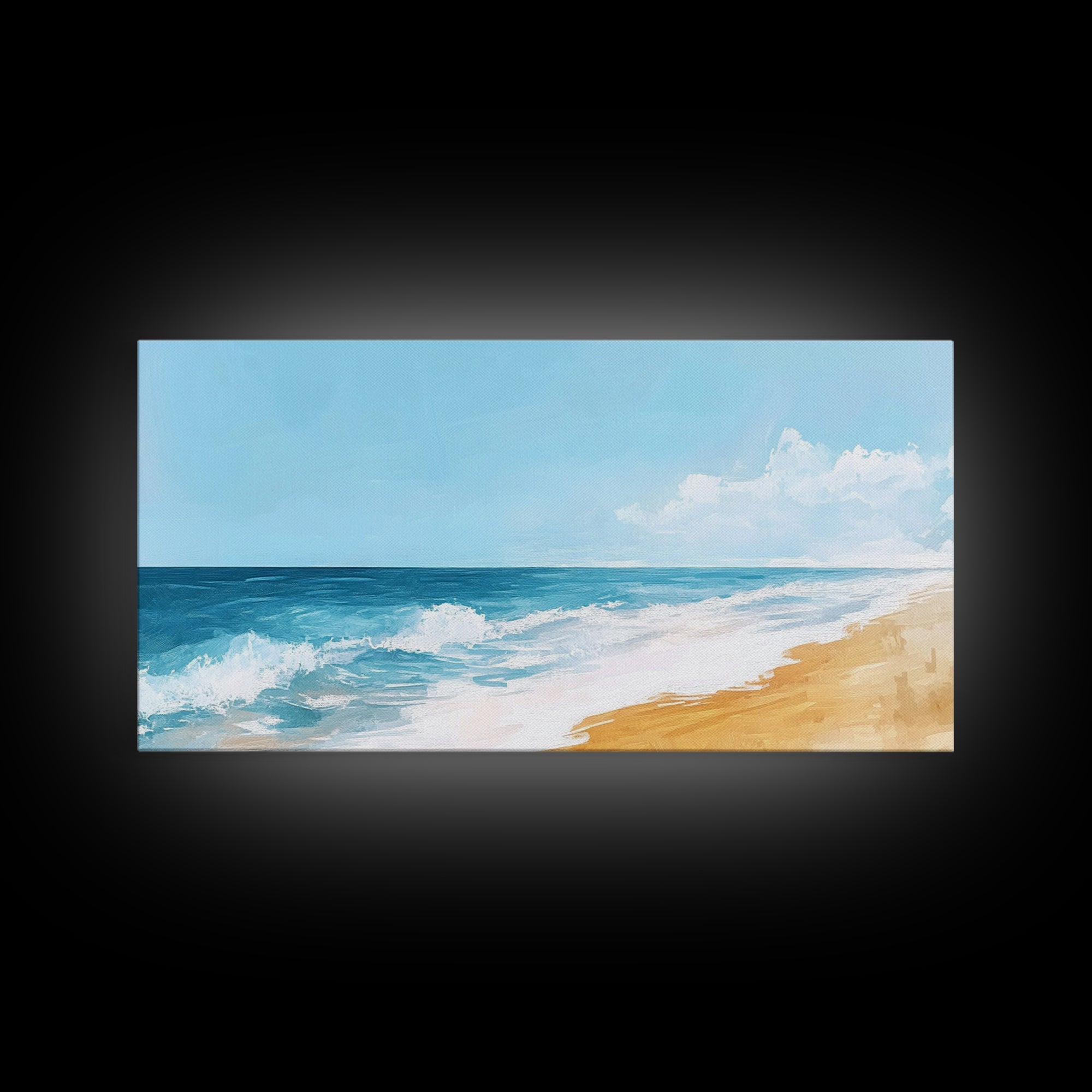 Ocean Beach Painting, seascape painting, coastal wall art, nautical decor, beach house art, panoramic painting, Canvas Print