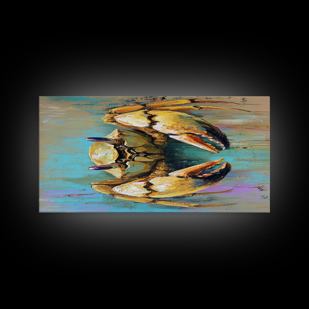 Crab Painting, Coastal Decor, Nautical Wall Art, Rustic Art, Framed Canvas Print, Ocean Artwork, Beach House Art, Marine Life Art