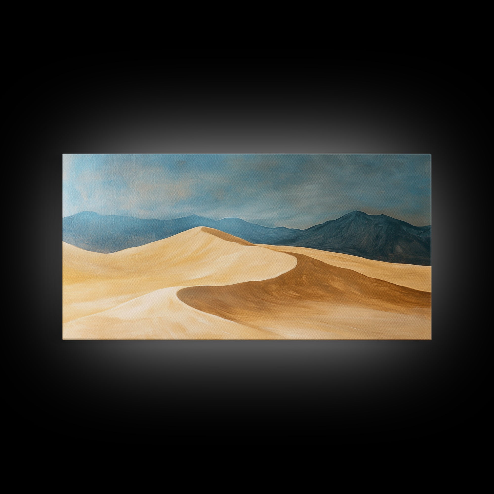 Desert Landscape, Mountain Painting, Rustic Decor, Southwest Wall Art, Framed Canvas Print, Panoramic Art, Earthy Tones Wall Art