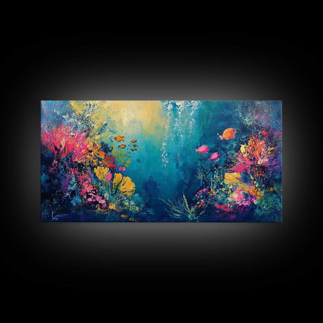 Coral Reef Painting, Coastal Decor, Ocean Wall Art, Nautical Painting, Framed Canvas Print, Underwater Artwork, Marine Life Art