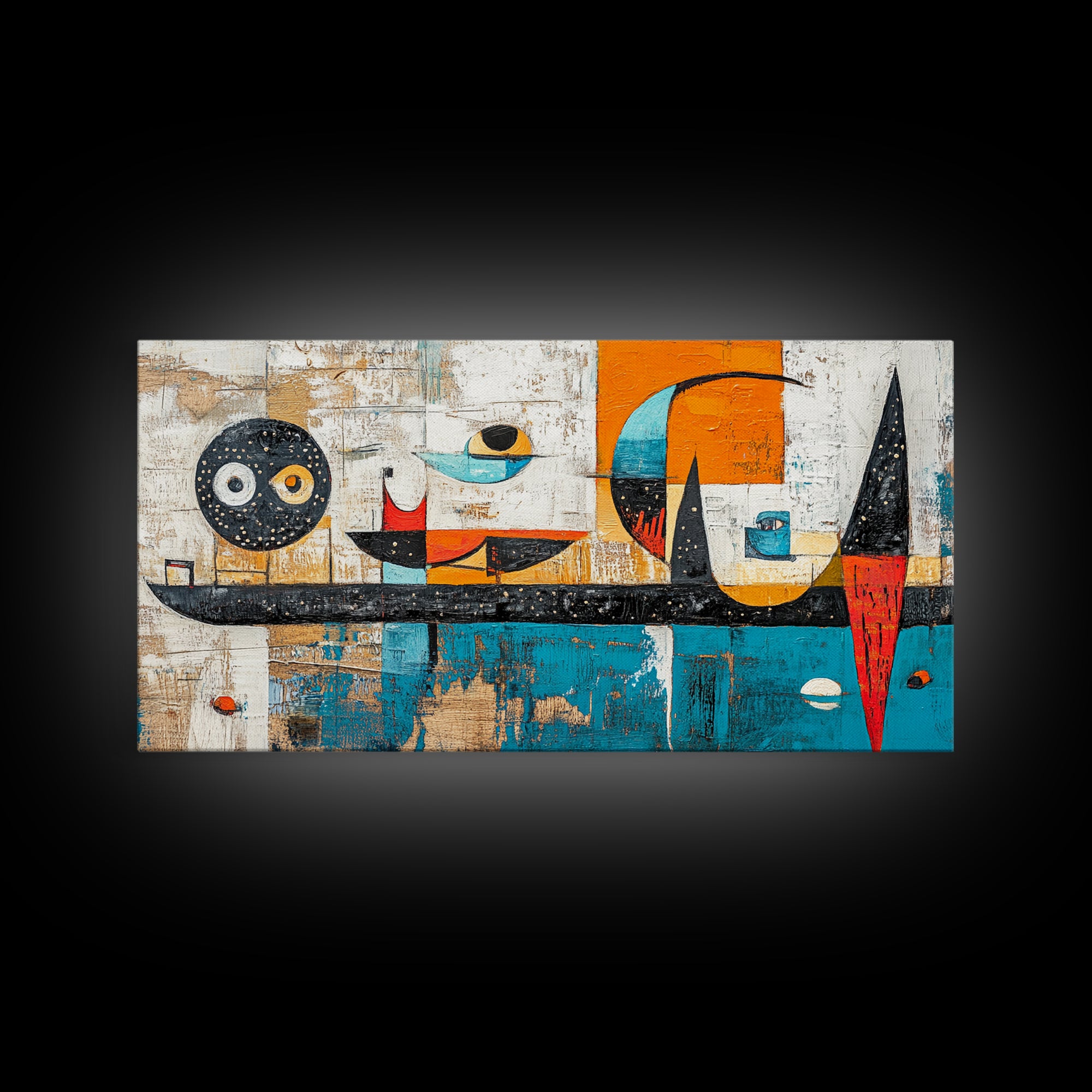 Abstract Geometric Art, mid-century modern art, sacred geometry wall art, framed canvas print, blue and green wall art, mosaic art