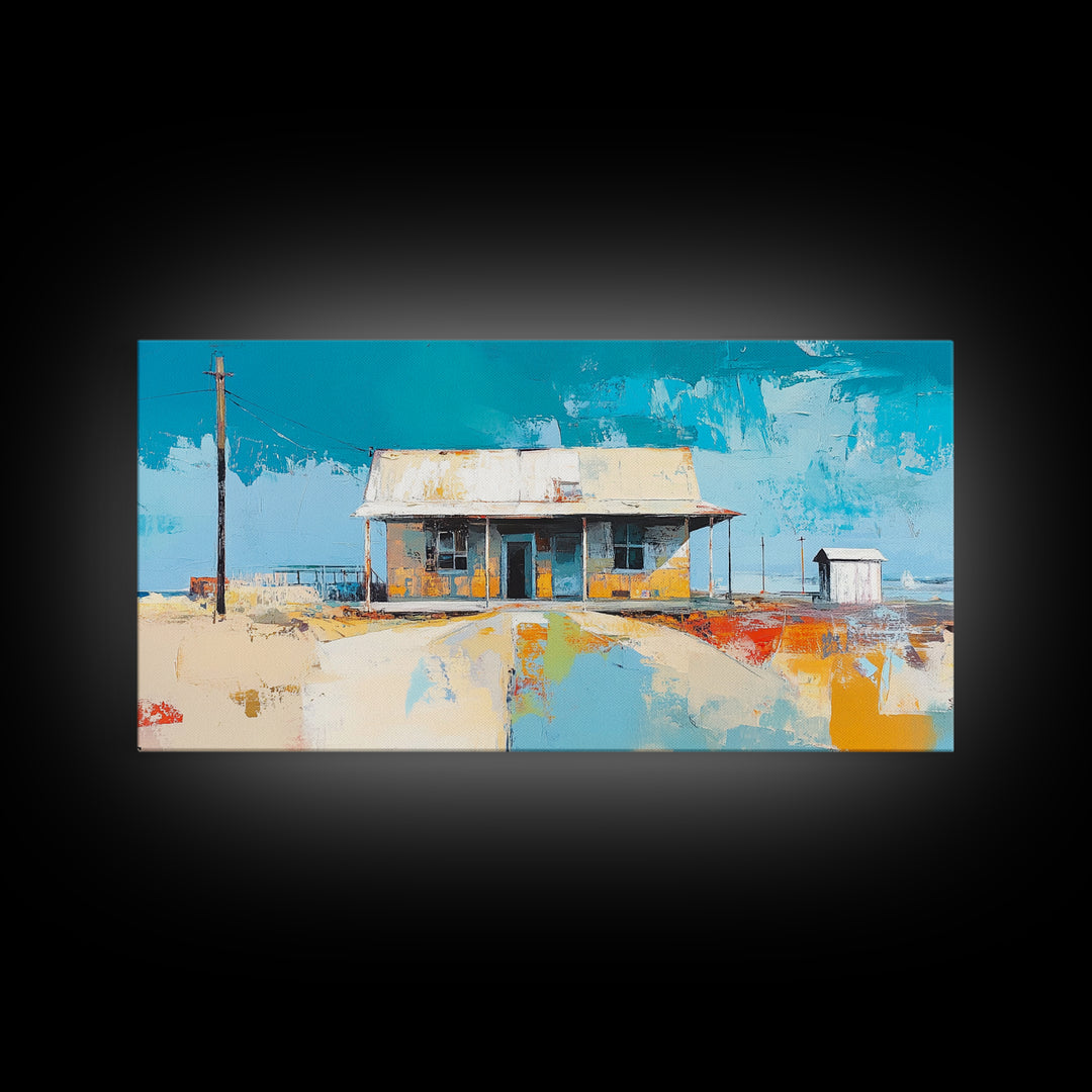 Desert House Art, southwest wall art, rustic decor, boho art, farmhouse art, coastal painting, framed canvas print