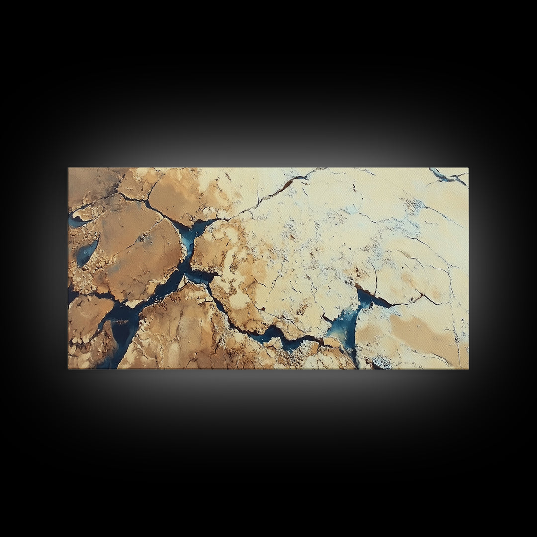 Cracked Earth, Abstract Painting, Earth Tones, Wabi Sabi Art, Minimalist Decor, Extra Wide Art, Framed Canvas Print, Rustic Art