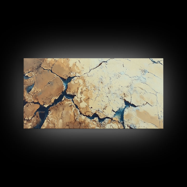 Cracked Earth, Abstract Painting, Earth Tones, Wabi Sabi Art, Minimalist Decor, Extra Wide Art, Framed Canvas Print, Rustic Art