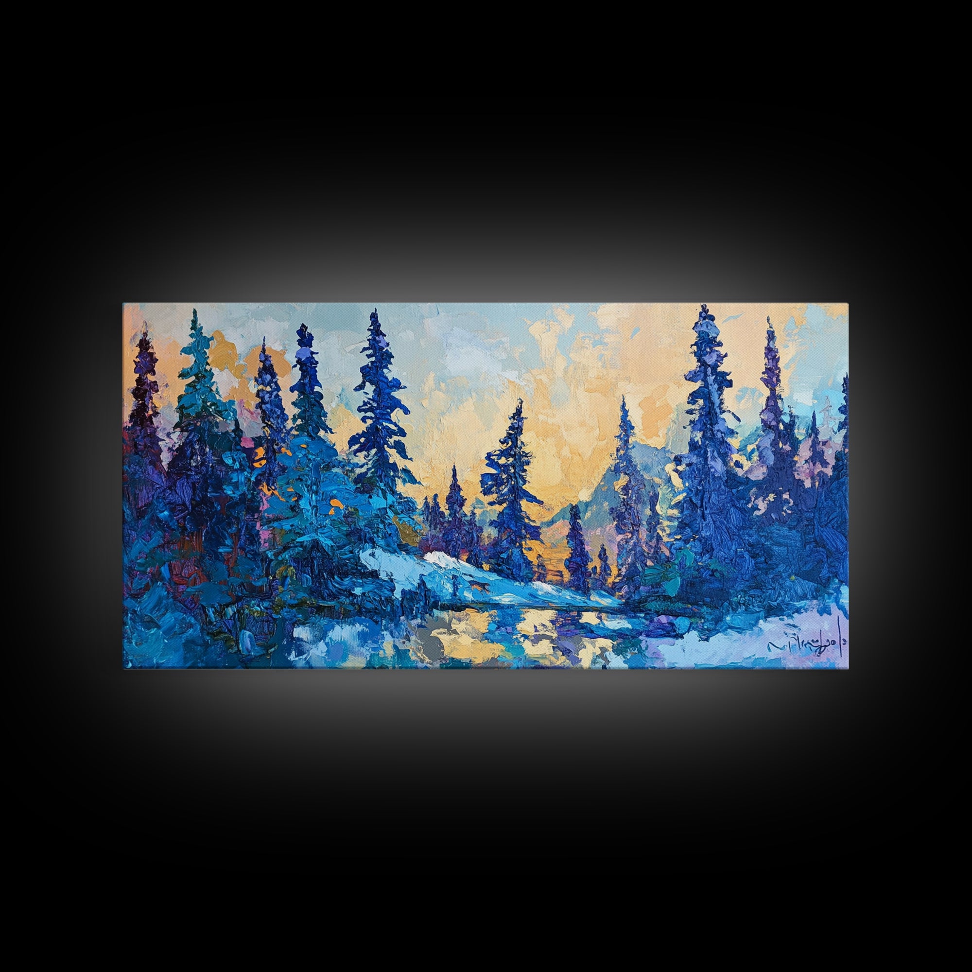Pine trees, winter landscape, moody forest, framed canvas print, pine tree art, smoky mountain art, rustic wall art