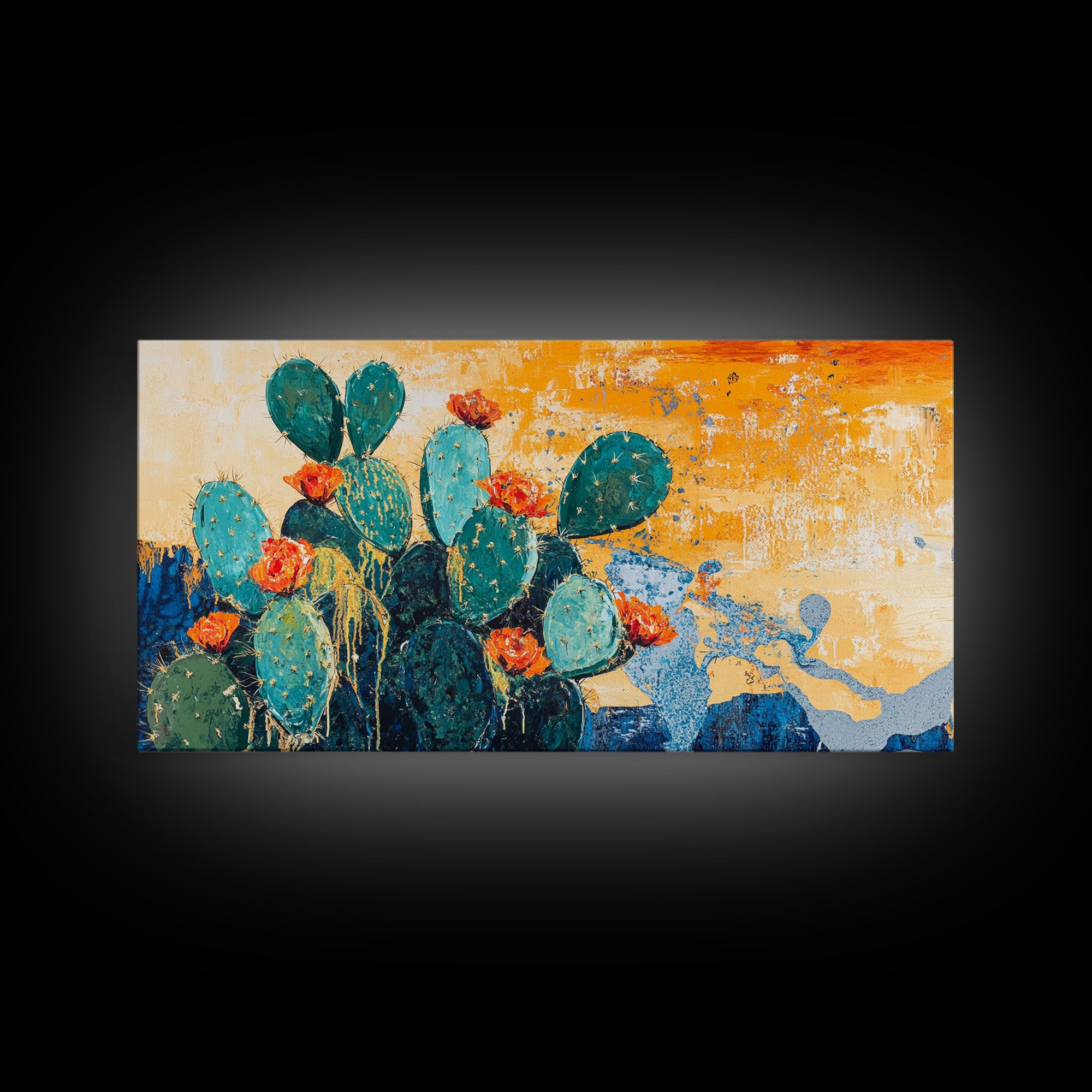 Cactus Painting, agave painting, southwest wall art, rustic decor, framed canvas print, desert painting, extra wide art, boho art