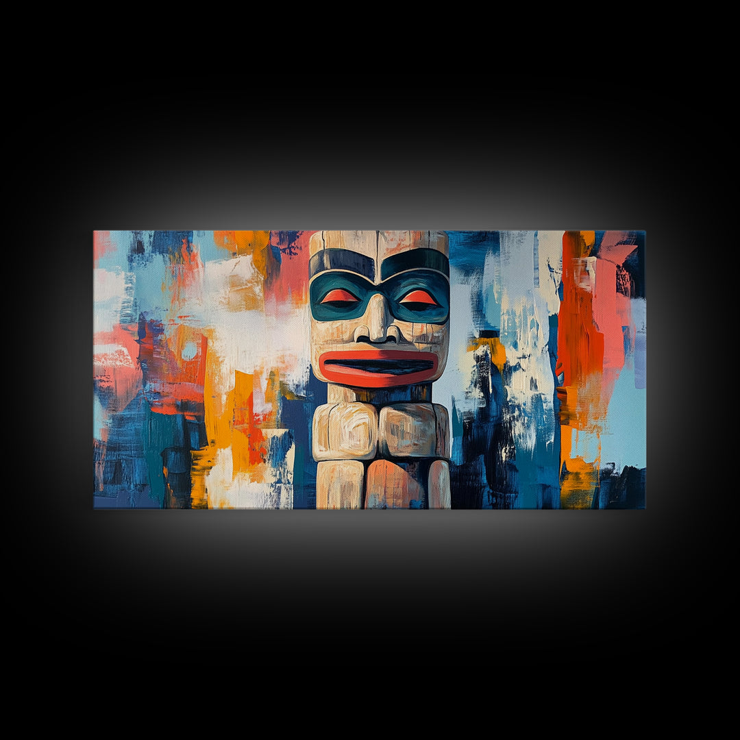 Abstract Totem Pole, chicano art, geometric wall art, African art, rustic art, moody art, gift idea him, Canvas Print