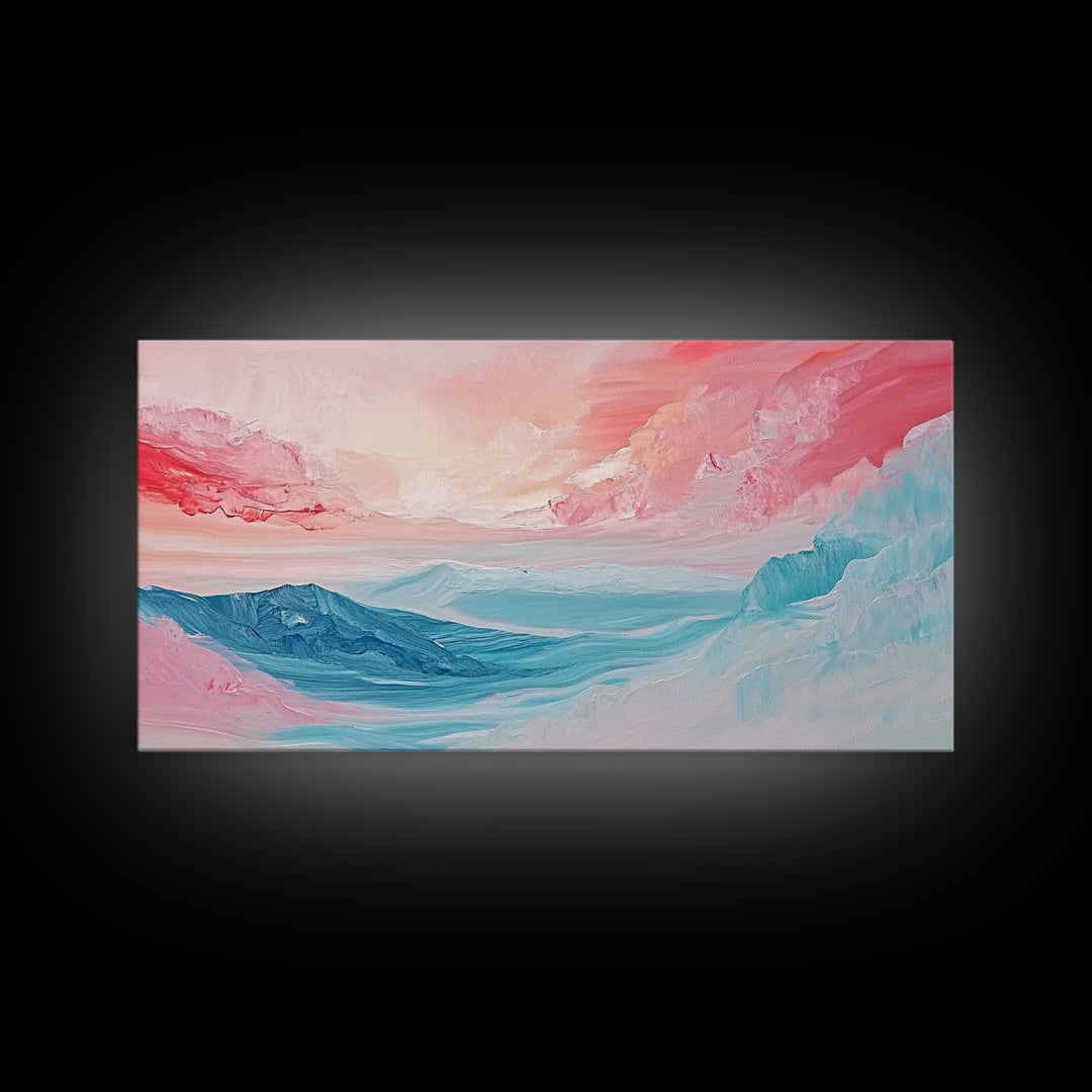 Abstract, pink blue, dreamy sky, Canvas Print, pink abstract art, landscape painting, soft color art, horizontal wall art