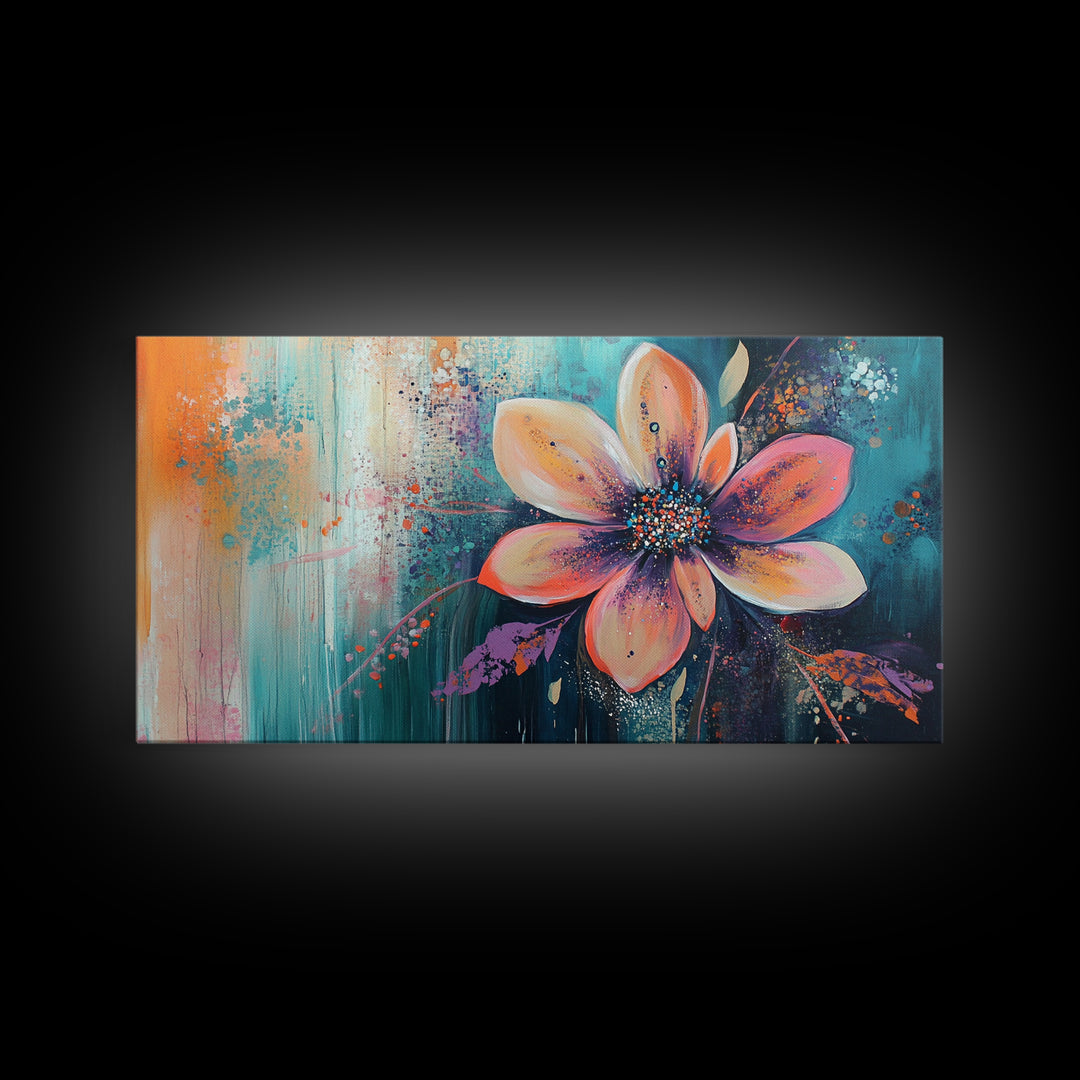 Bright floral, pink orange, Canvas Print, poppy wall art, pink orange wall art, whimsical art, flower painting, above sofa art