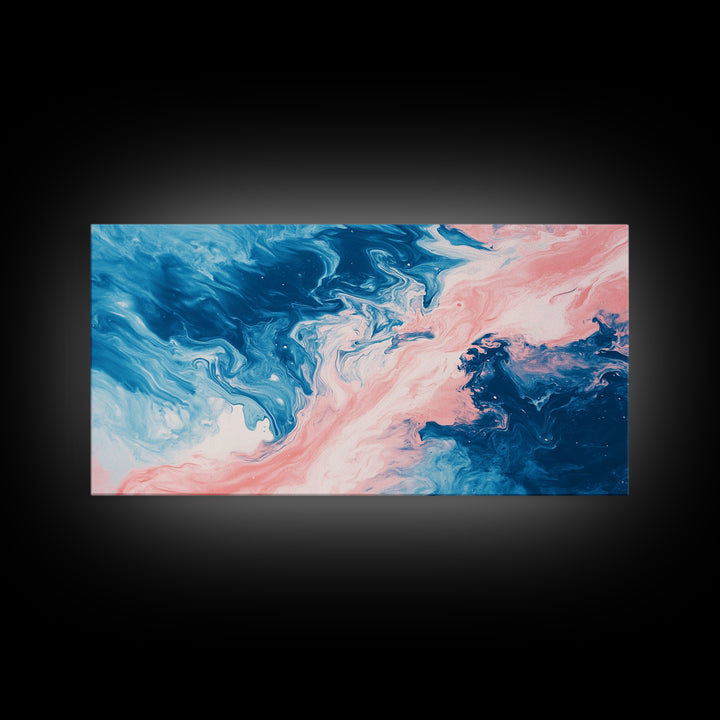 Blue Pink Abstract, Fluid Art, Ocean Inspired, Canvas Print, Whimsical Art, Light Pink Wall Art, Teal Wall Art, Therapy Art