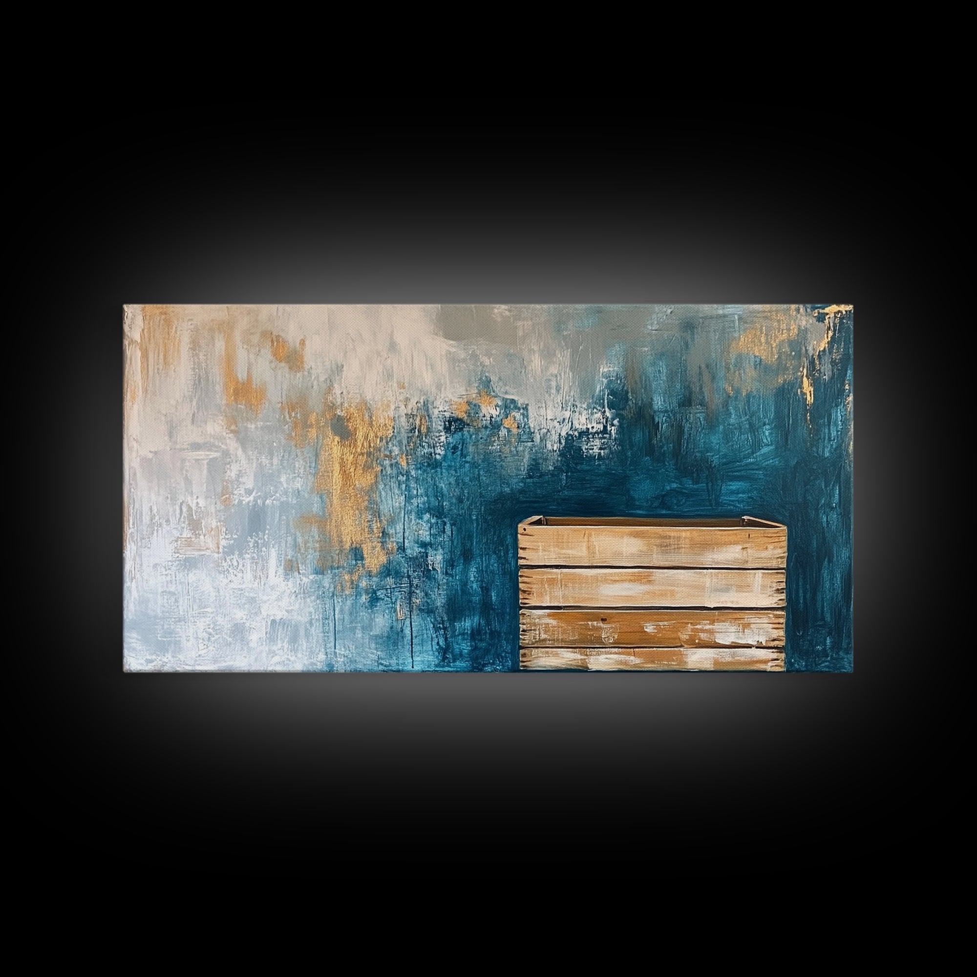 Abstract Rustic Art, Blue Gold Textured, Canvas Print, Wabi Sabi Art, Minimalist Art, Therapy Art, Extra Wide Art, Modern Decor