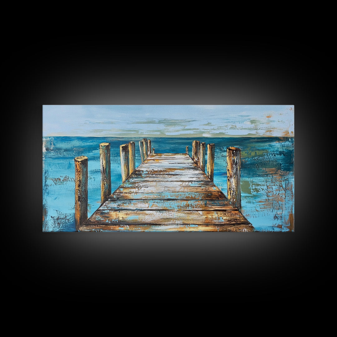 Dock Over Water, Coastal Landscape, Nautical Wall Art, Canvas Print, Lake Tahoe Art, Rustic Wall Art, Coastal Decor, Panoramic Art