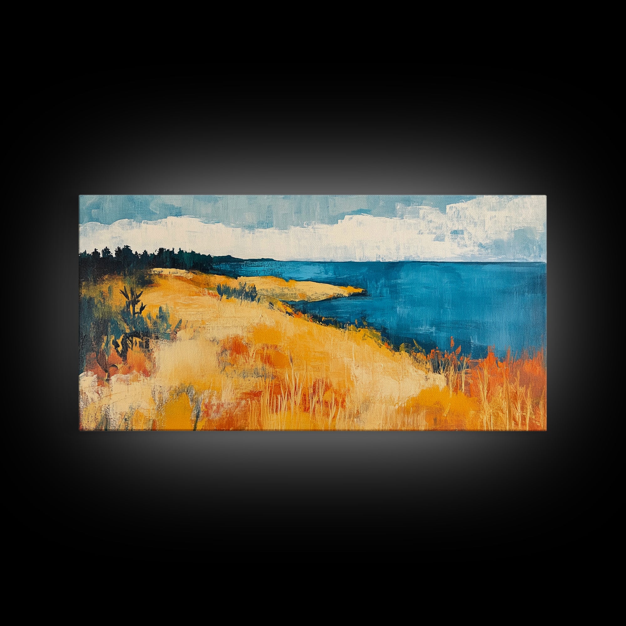 Coastal Landscape, Ocean Painting, Nautical Decor, Rustic Art, Farmhouse Art, Living Room Art, Framed Canvas Print, Extra Wide Art, Bedroom Art