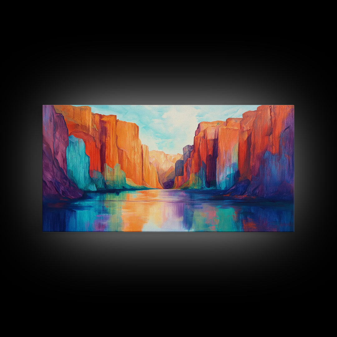 Canyon painting, southwest wall art, mountain painting, bold colors, moody art, rustic wall art, extra wide art, canvas print, scenic landscape