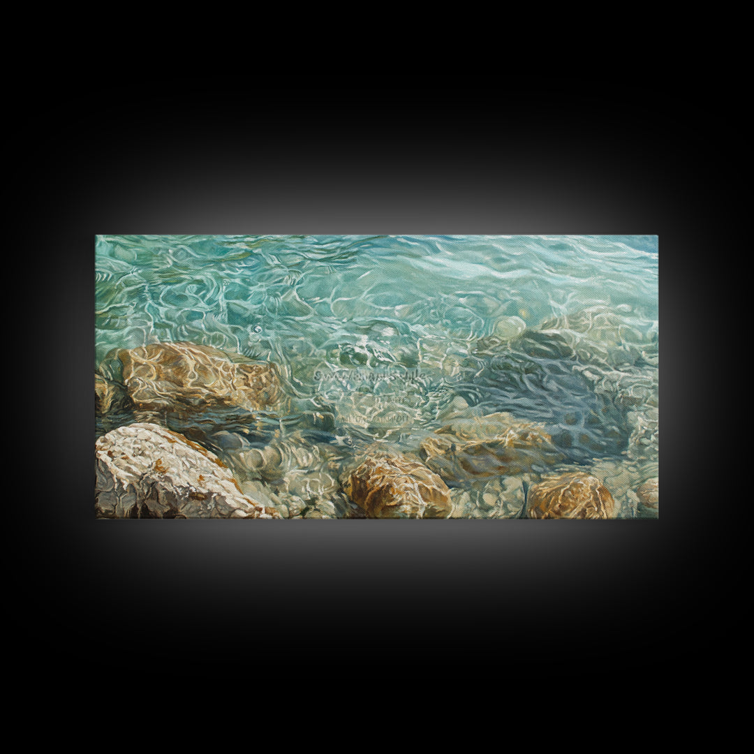 Crystal Clear Water, coastal painting, nautical wall art, beach house decor, ocean inspired art, Framed Canvas Print, blue and green wall art