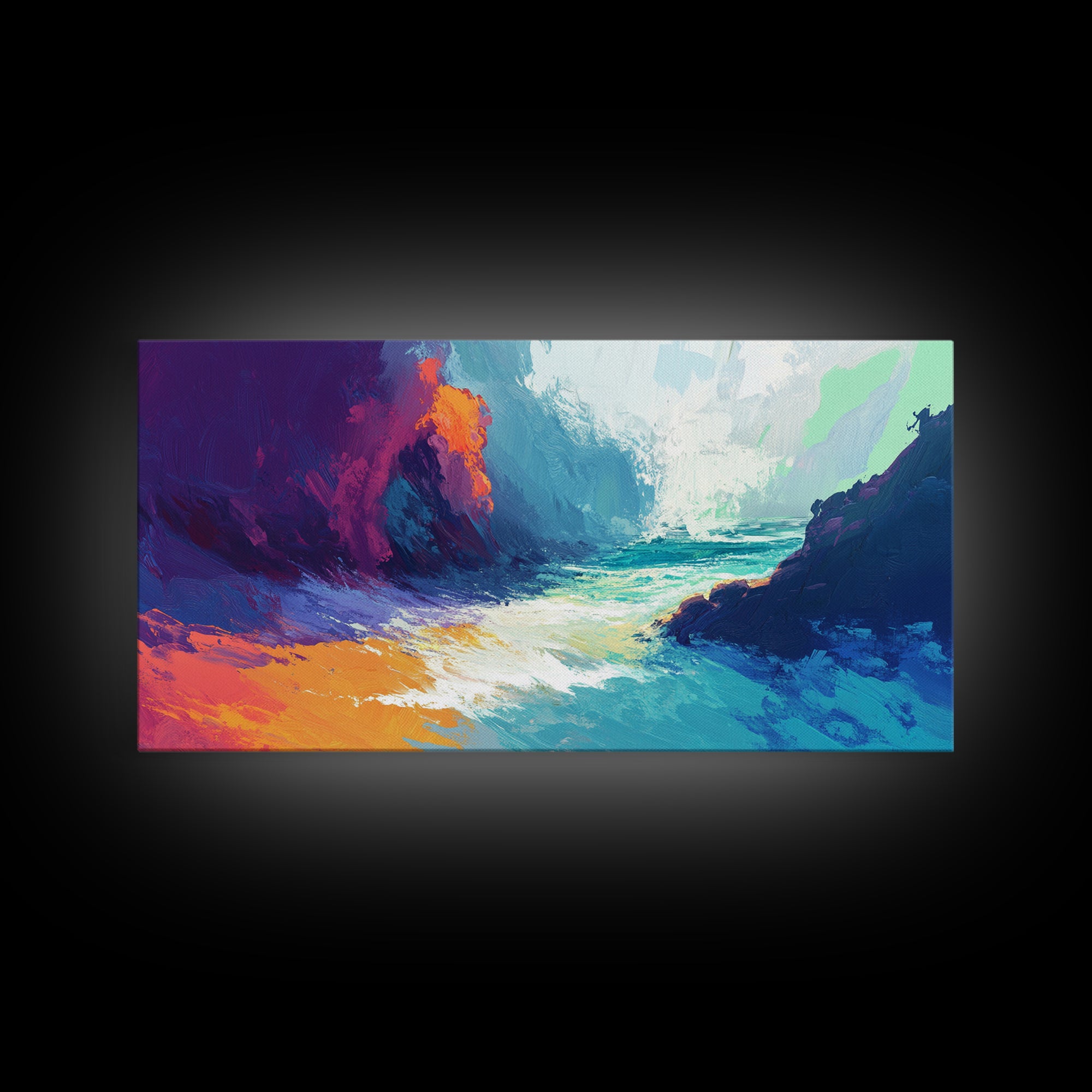 Abstract Seascape, Moody Ocean Painting, Dark Romance Painting, Nautical Wall Art, Coastal Decor, Framed Canvas Print, Large Art