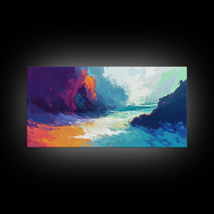 Abstract Seascape, Moody Ocean Painting, Dark Romance Painting, Nautical Wall Art, Coastal Decor, Framed Canvas Print, Large Art