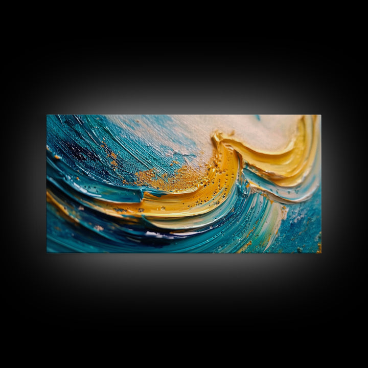 Abstract Ocean, Textured Painting, Teal Wall Art, Nautical Decor, Horizontal Wall Art, Framed Canvas Print, Coastal Decor, Extra Wide Art