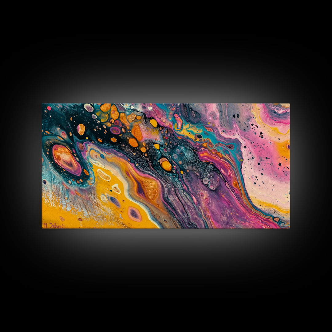 Abstract Galaxy, blotter art, cosmic painting, psychedelic art, vibrant colors, wabi sabi art, contemporary art, Framed Canvas Print