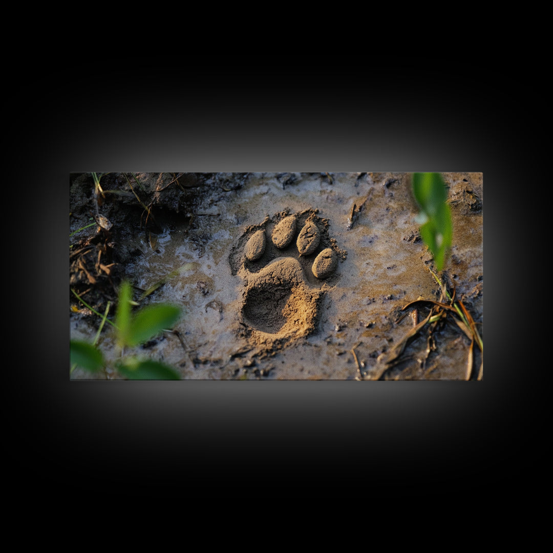 Animal Paw Print, rustic decor, moody art, nature painting, wildlife art, earthy tones, textured wall art, Framed Canvas Print